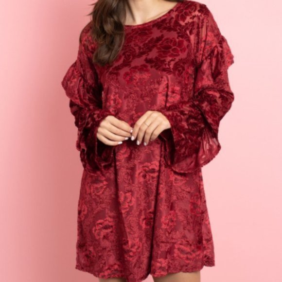 NWT Velvet Red Floral bohemian Dress - Picture 3 of 10